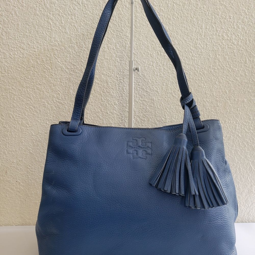 Tory Burch Blue Leather Tassel Tote